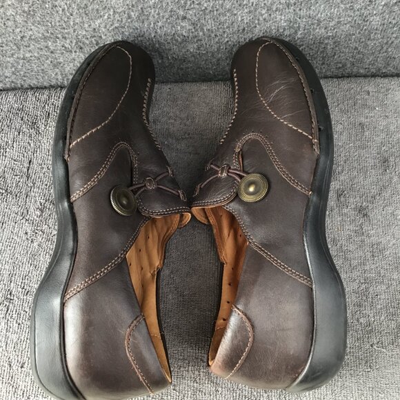 Clarks Unstructured Leather Brown Unloop Slip On Comfort Shoes Sz 9W - Picture 4 of 10